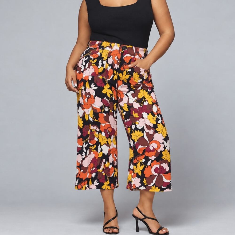 Maeve Anthropologie The Colette Cropped Wide Leg pant Floral size 20